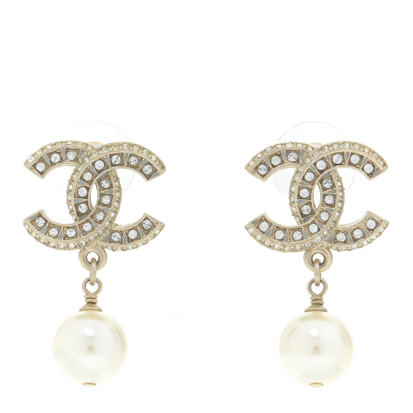 Crystal Pearl CC Drop Earrings Gold