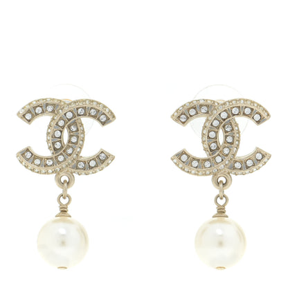Chanel Crystal Pearl CC Drop Earrings Gold 1 of 5