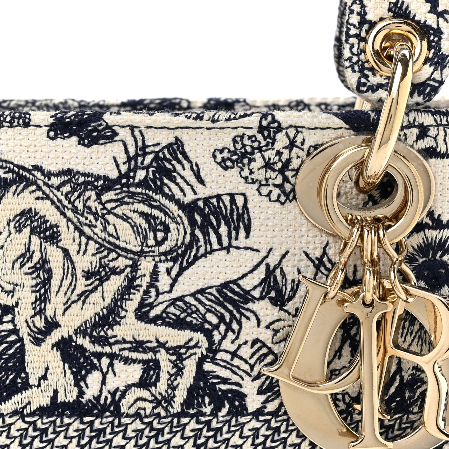 Canvas Toile De Jouy Embroidered Medium Lady D-Lite Navy