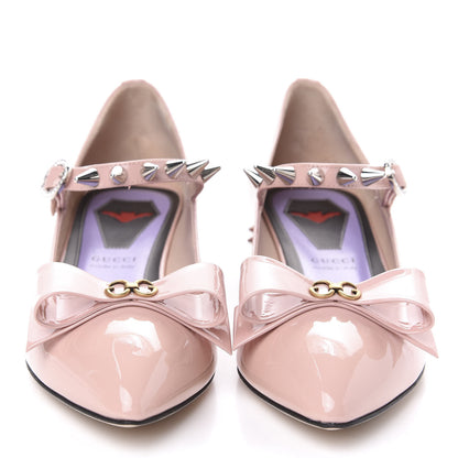 Gucci Patent Crystal GG Bow Sadie Spike Low Heel Ballerina Loafers 36.5 Perfect Pink 2 of 9