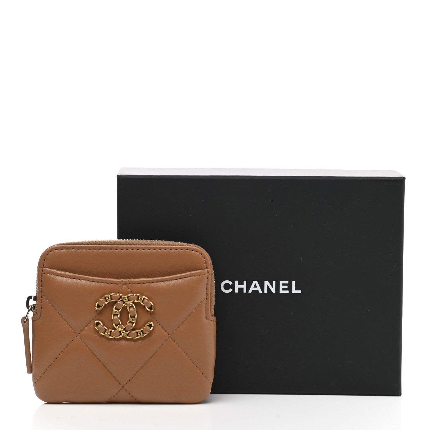 Chanel Lambskin Quilted Chanel 19 Zip Card Holder Wallet Brown 8 of 8