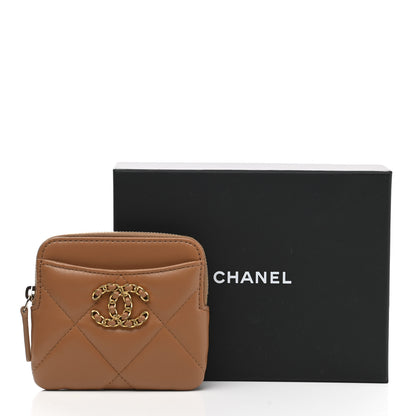 Chanel Lambskin Quilted Chanel 19 Zip Card Holder Wallet Brown 8 of 8