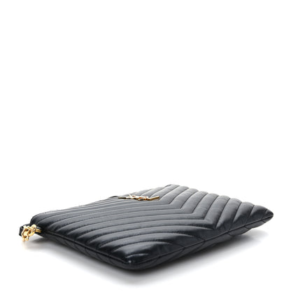 Saint Laurent Calfskin Matelasse Chevron Monogram A5 Wristlet Black 4 of 9