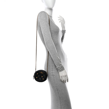 Chanel Lambskin Quilted Studded Round Clutch With Chain Black 2 of 10