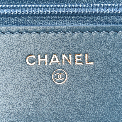 Chanel Denim Quilted CC Pearl Crush Wallet On Chain WOC Blue 6 of 12