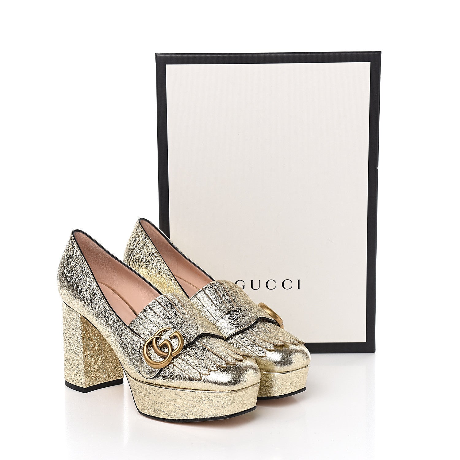 Gucci Galassia GG Marmont Fringe Platform Loafer Pumps 37.5 Platino 9 of 9