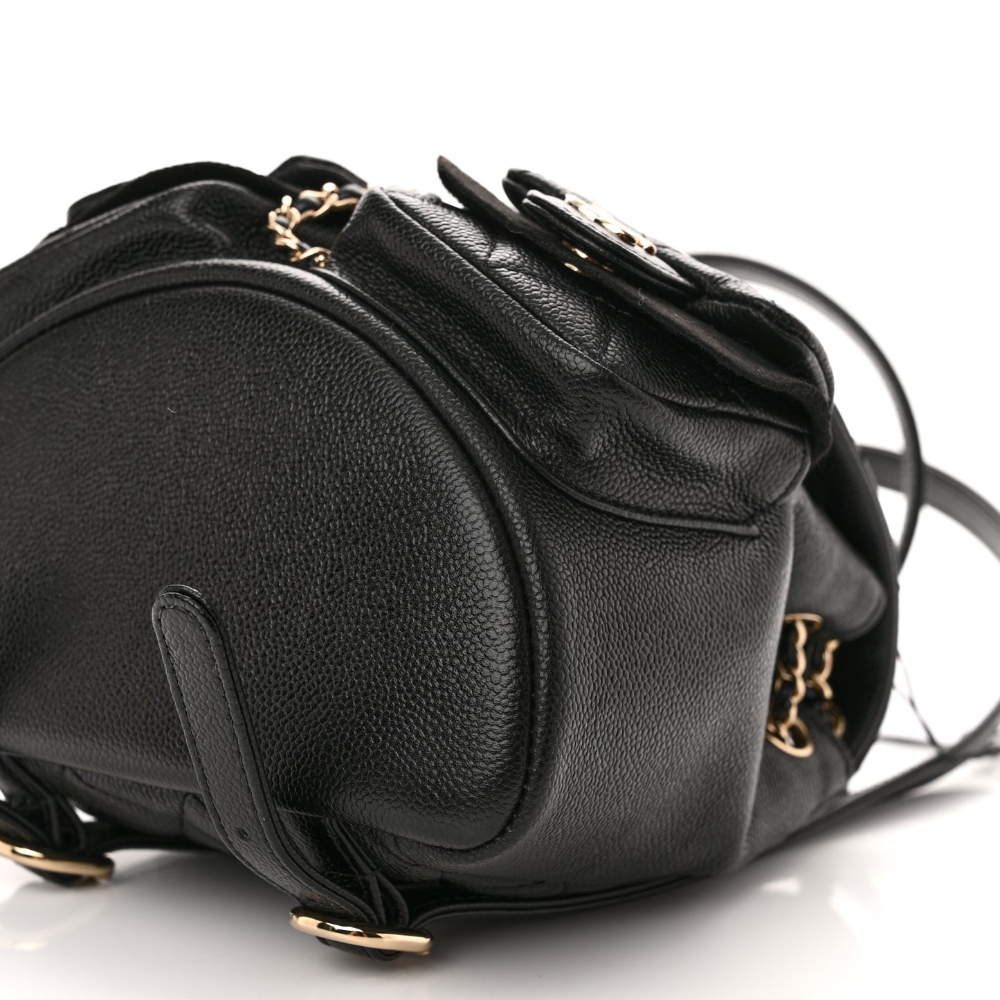 Shiny Caviar Quilted Small Duma Pockets Drawstring Backpack Black