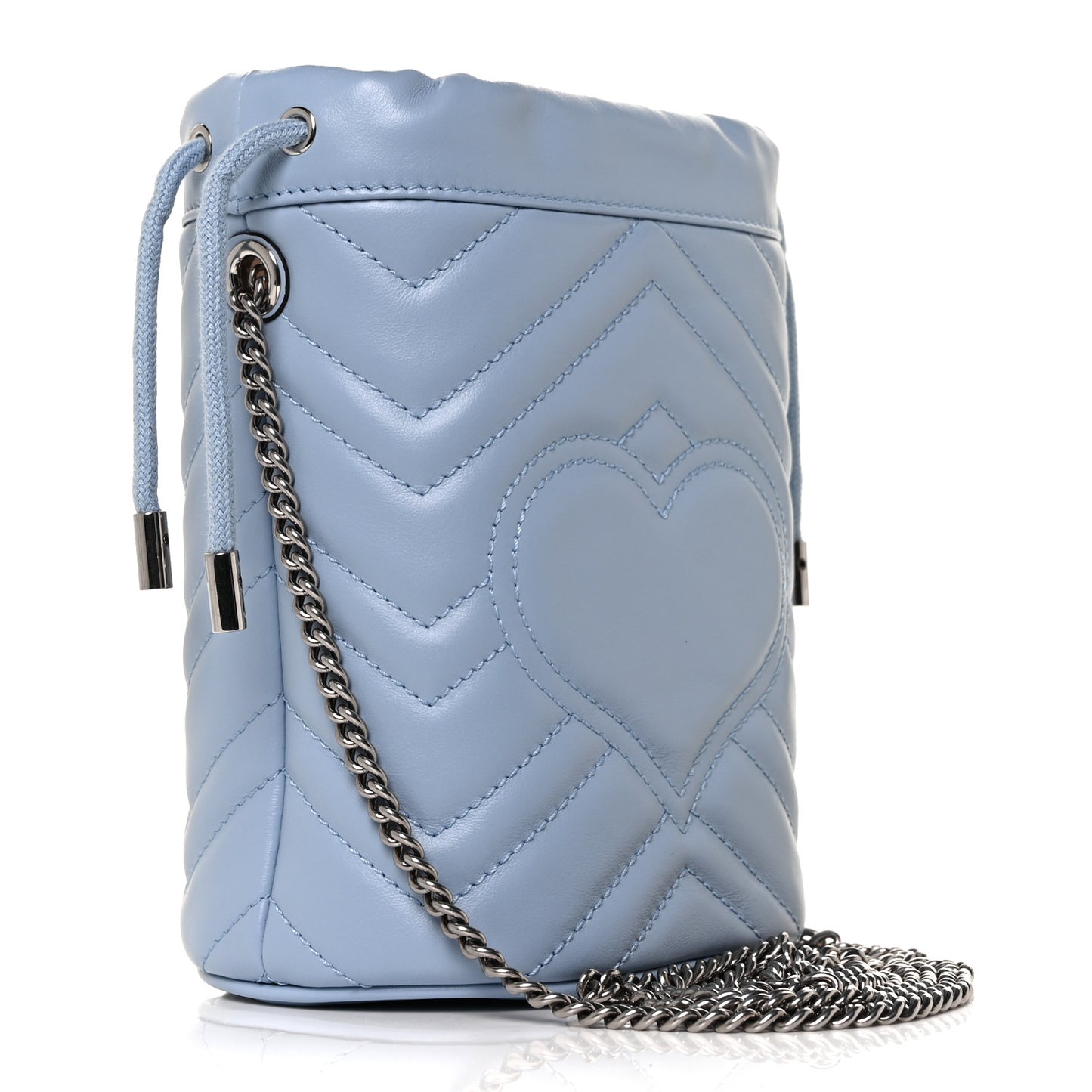 Calfskin Matelasse Mini GG Marmont 2.0 Bucket Bag Porcelain Light Blue
