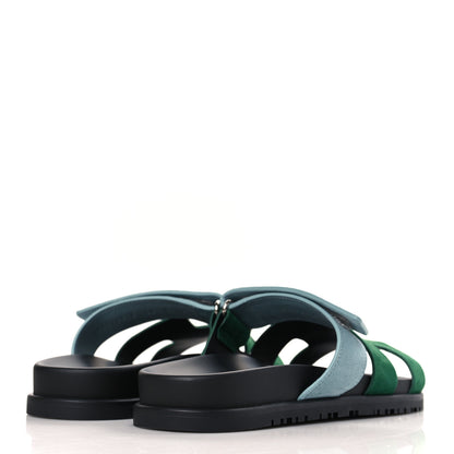 Hermes Suede Goatskin Womens Chypre Sandals 38 Vert Cactus Vert d'eau 4 of 8