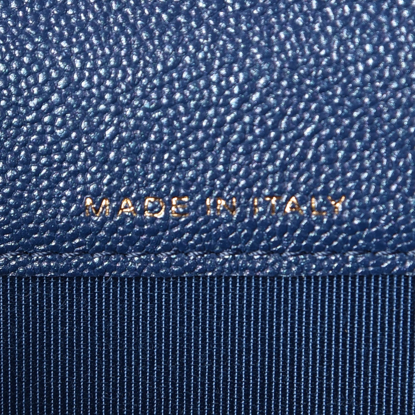 Iridescent Caviar Quilted Flap Card Holder Dark Blue