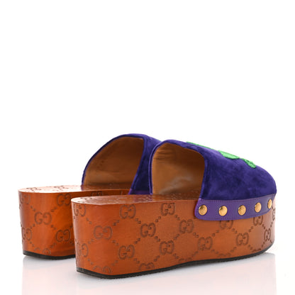 Gucci X ADIDAS Soft Velvet Malaga Kid Womens Platform Sandals 36.5  Iris Extreme 4 of 9