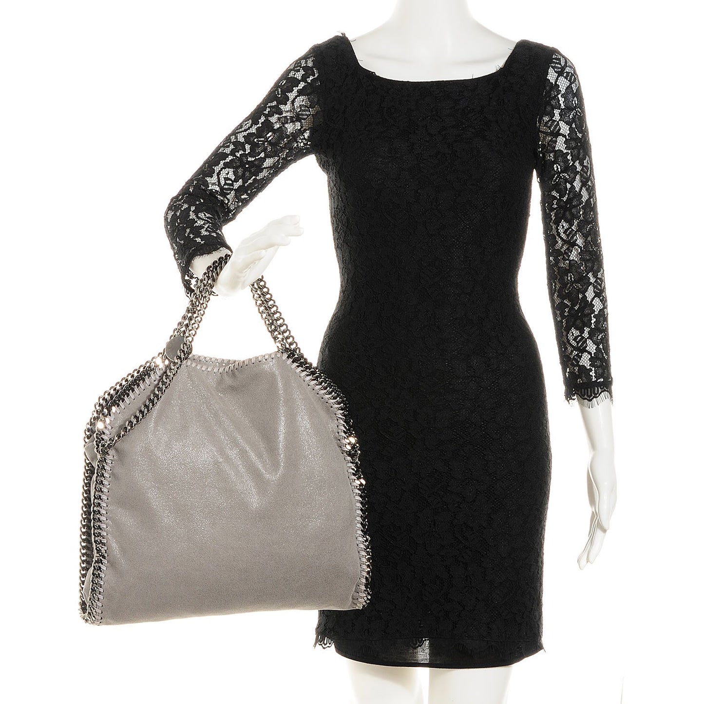 Faux Leather Shaggy Deer Falabella Fold Over Tote Light Grey