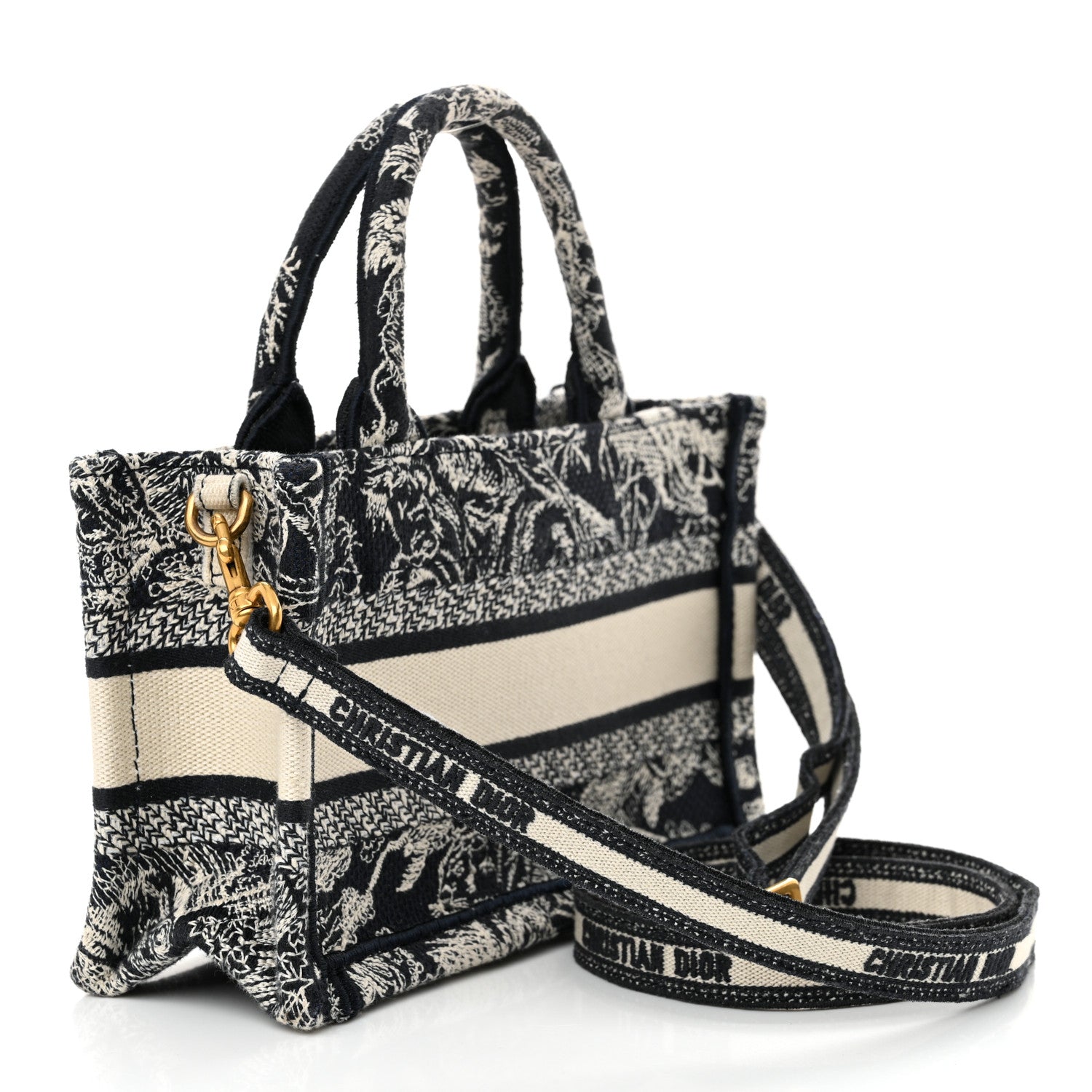 Christian Dior Canvas Embroidered Toile De Jouy Reverse Mini Book Tote With Strap Blue Multicolor 3 of 12