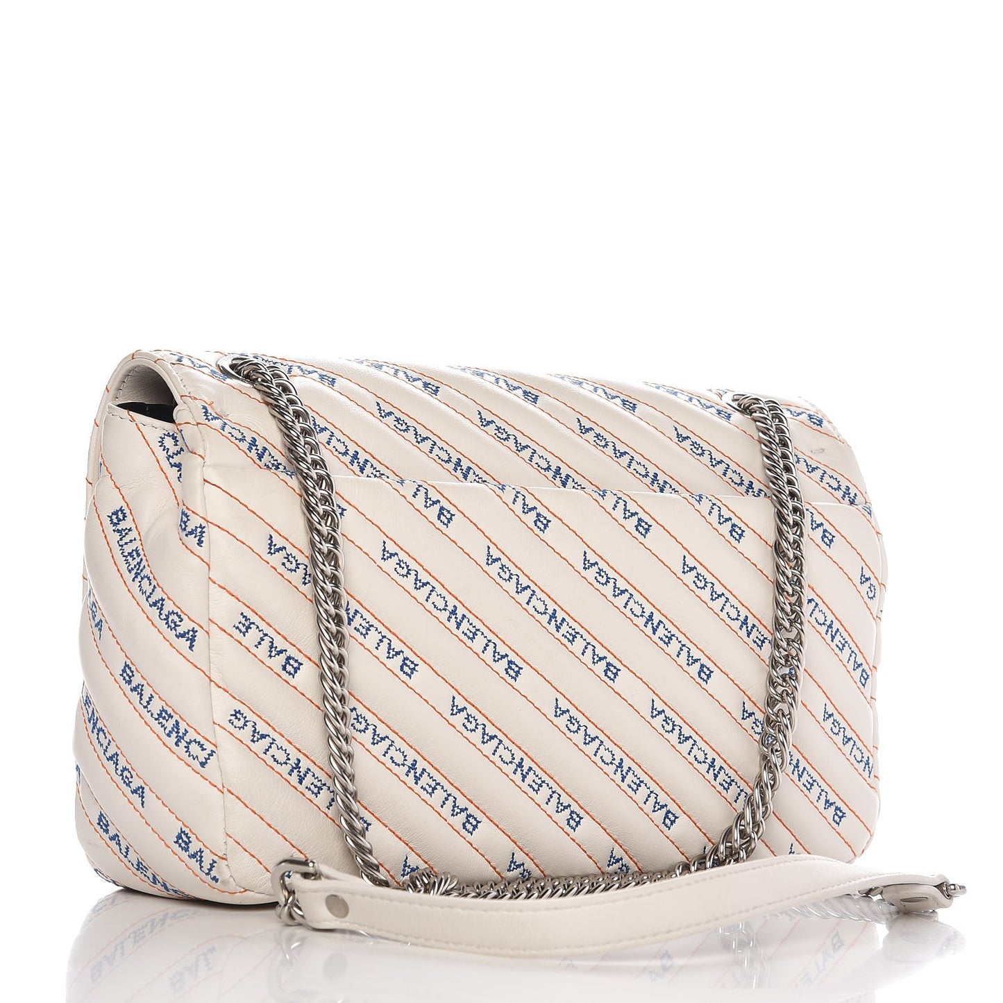 Calfskin Charms Logo Matelasse M BB Round Shoulder Bag Blanc Bleu Orange