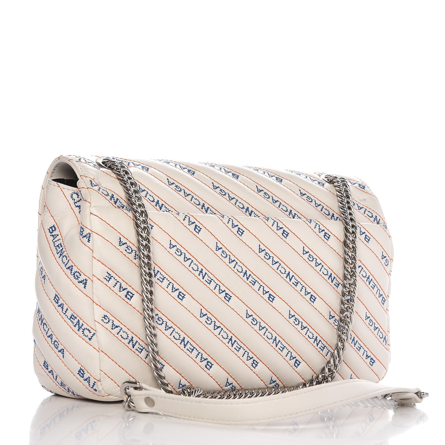 Balenciaga Calfskin Charms Logo Matelasse M BB Round Shoulder Bag Blanc Bleu Orange 3 of 6
