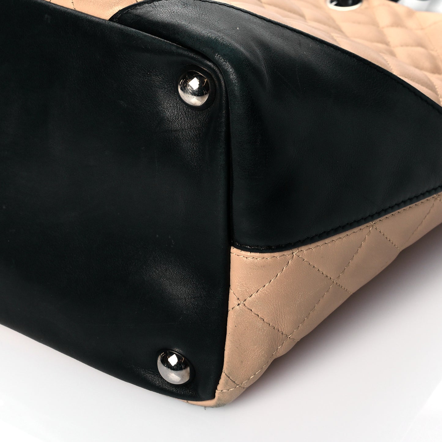 Calfskin Quilted Large Cambon Tote Beige Black
