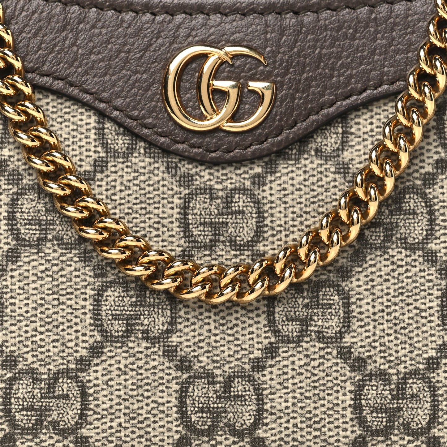 GG Supreme Monogram Textured Dollar Calfskin Mini Ophidia Chain Bag Beige Ebony