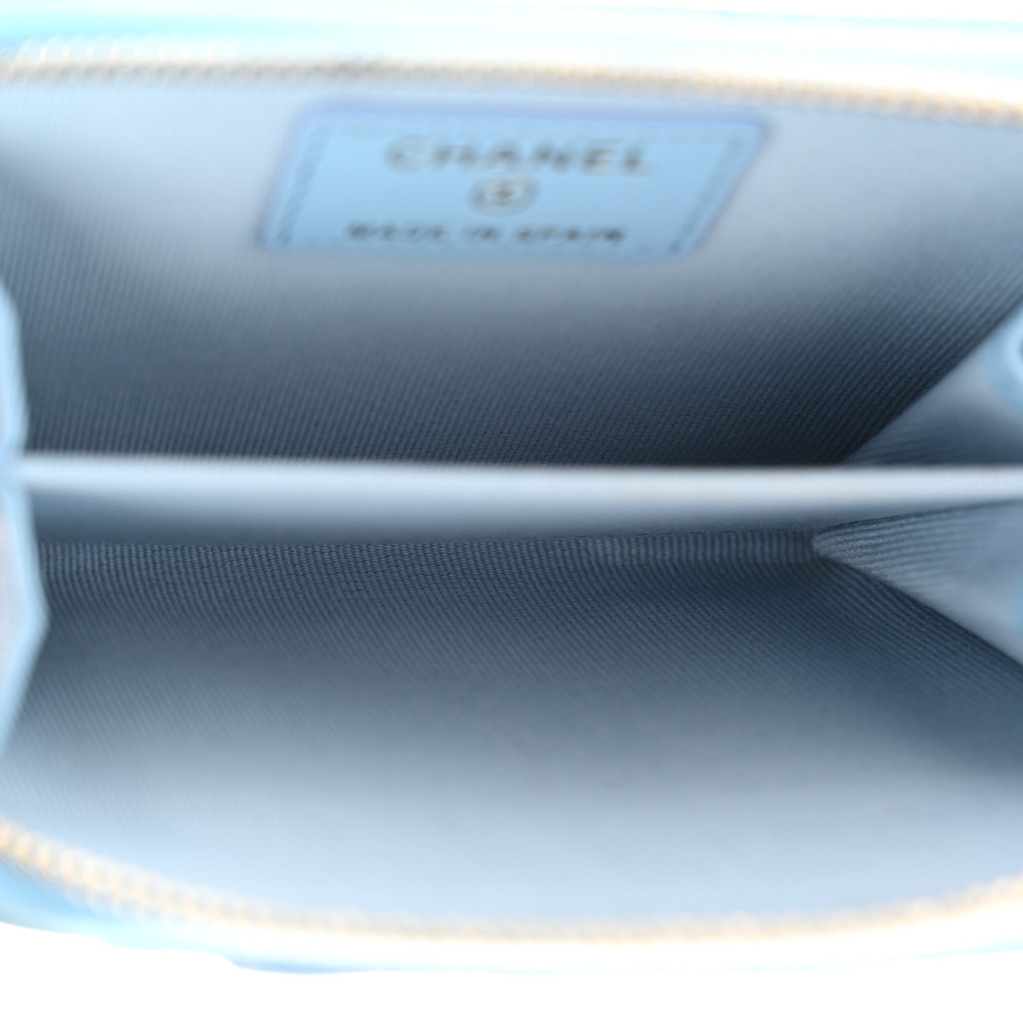Lambskin Quilted Chanel 19 Vertical Zip Card Holder Wallet Light Blue