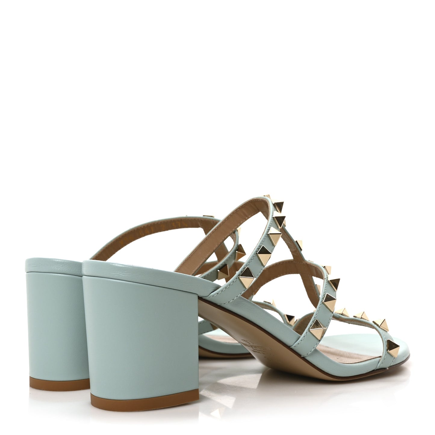 Calfskin Nappa Rockstud 60mm Caged Slide Sandals 37.5 Light Blue