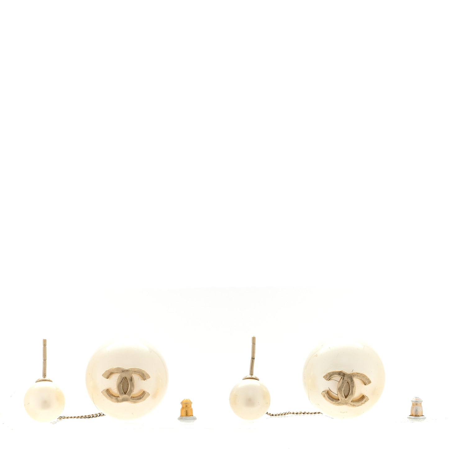Pearl CC Chain Drop Earrings Gold