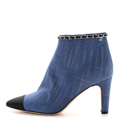 Chanel Denim Grosgrain Cap Toe Short Boots 40 Blue 1 of 10