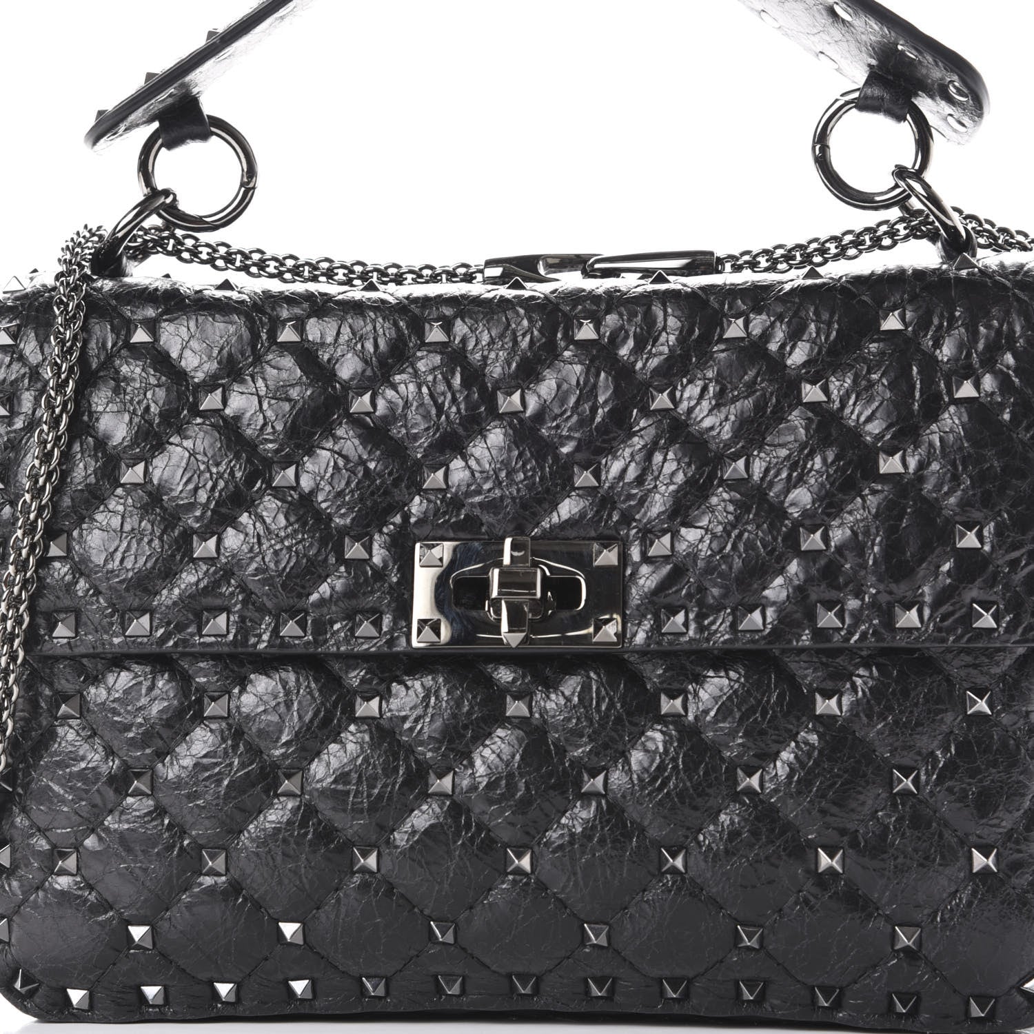 Valentino Garavani Craquele Nappa Medium Rockstud Spike Shoulder Bag Black 8 of 10