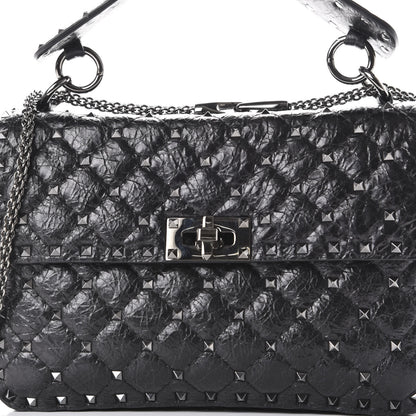 Valentino Garavani Craquele Nappa Medium Rockstud Spike Shoulder Bag Black 8 of 10