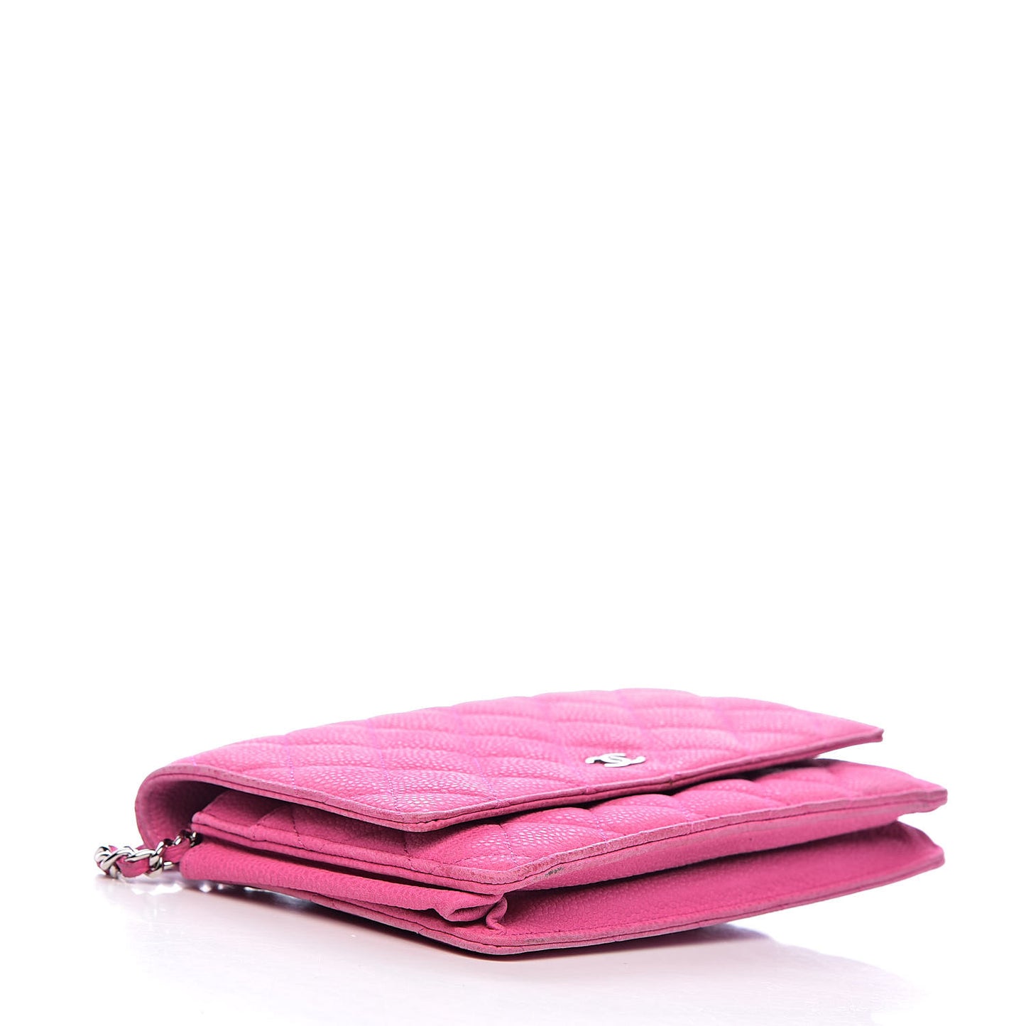 Iridescent Caviar Quilted Wallet on Chain WOC Pink