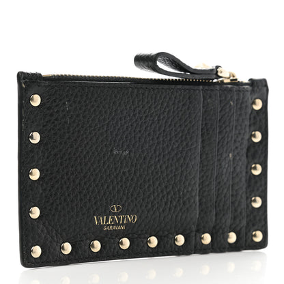 Valentino Garavani Pebbled Calfskin Rockstud Coin Case Card Holder Black 3 of 9