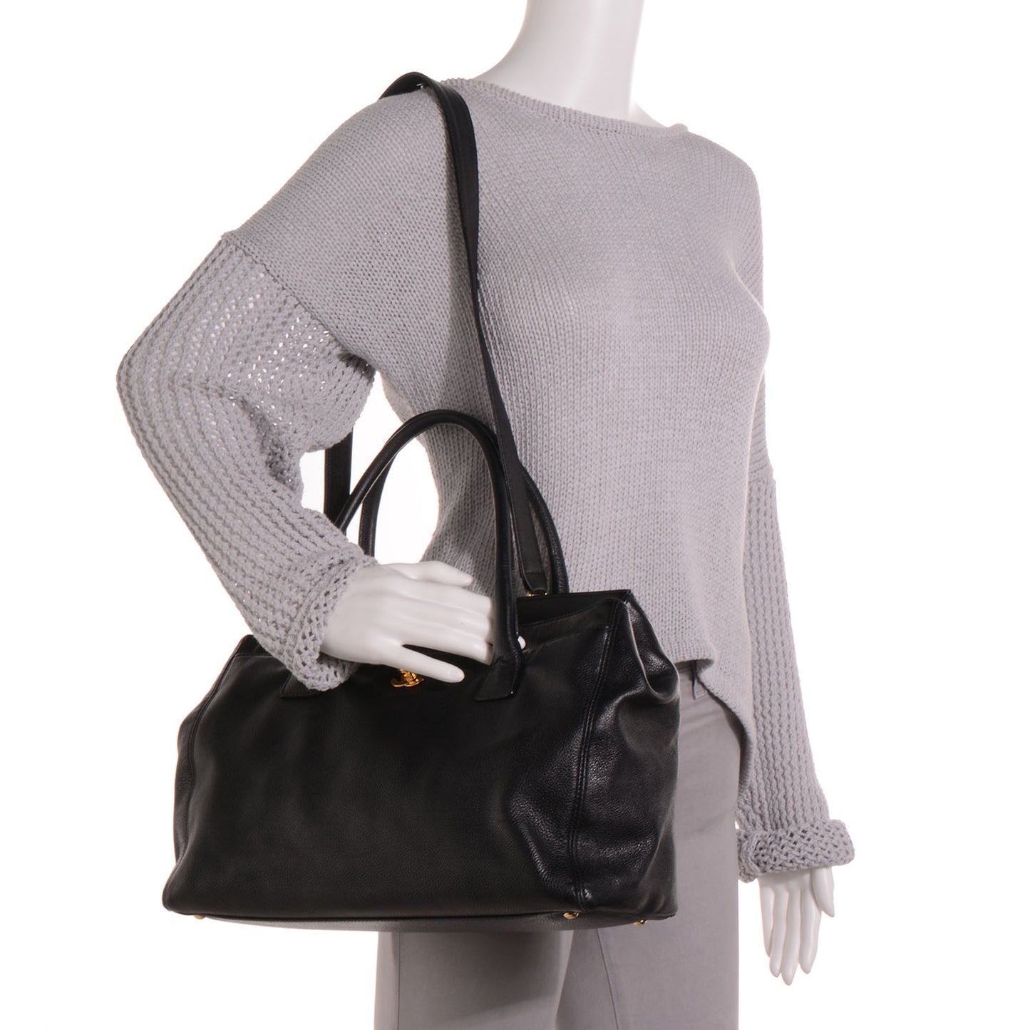 Calfskin Cerf Shopper Tote Black