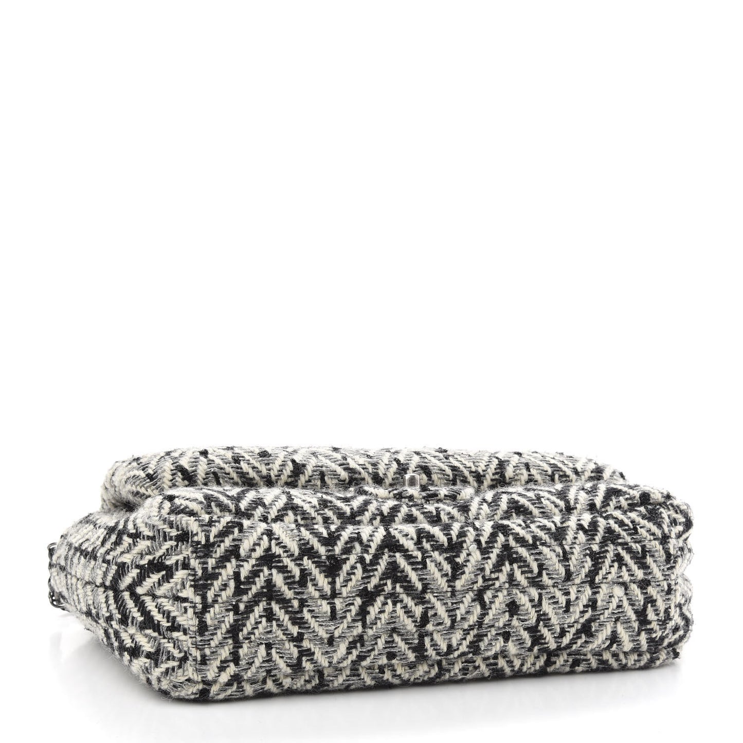 Tweed Puffy Horizontal Quilted Flap Black White