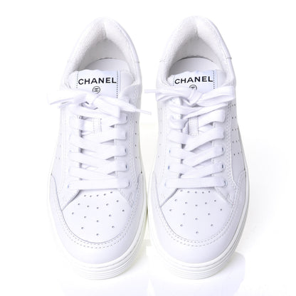 Chanel Calfskin Womens Logo Sneakers 38 White 5 of 11