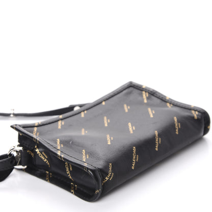 Balenciaga Calfskin Allover Logo Bazar Pochette Crossbody Black Gold 4 of 11