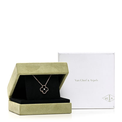 Van Cleef & Arpels 18K Rose Gold Diamond Black Onyx Vintage Alhambra Pendant Necklace 7 of 7
