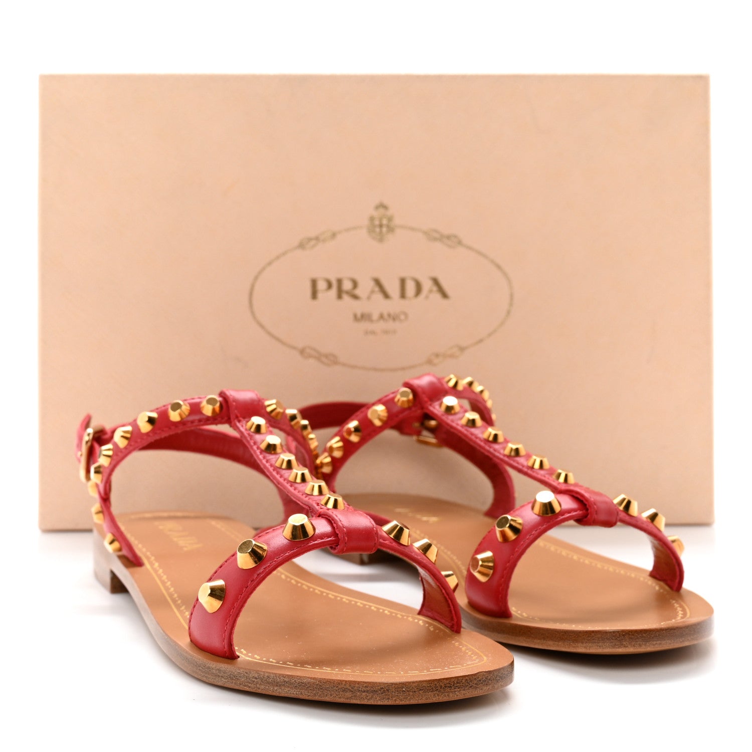 Prada Calfskin Studded Sandals 36 Rosso 8 of 8