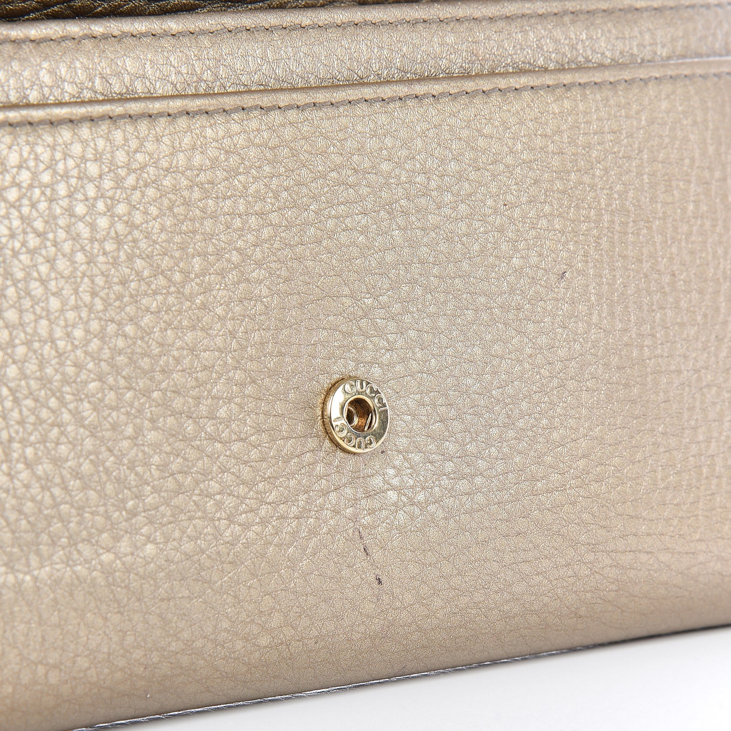 Metallic Pebbled Calfskin Large Soho Continental Wallet Golden Beige