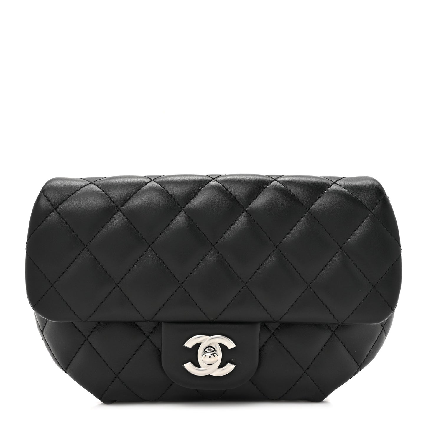 Calfskin Quilted CC Uniform Flap Belt Bag Black