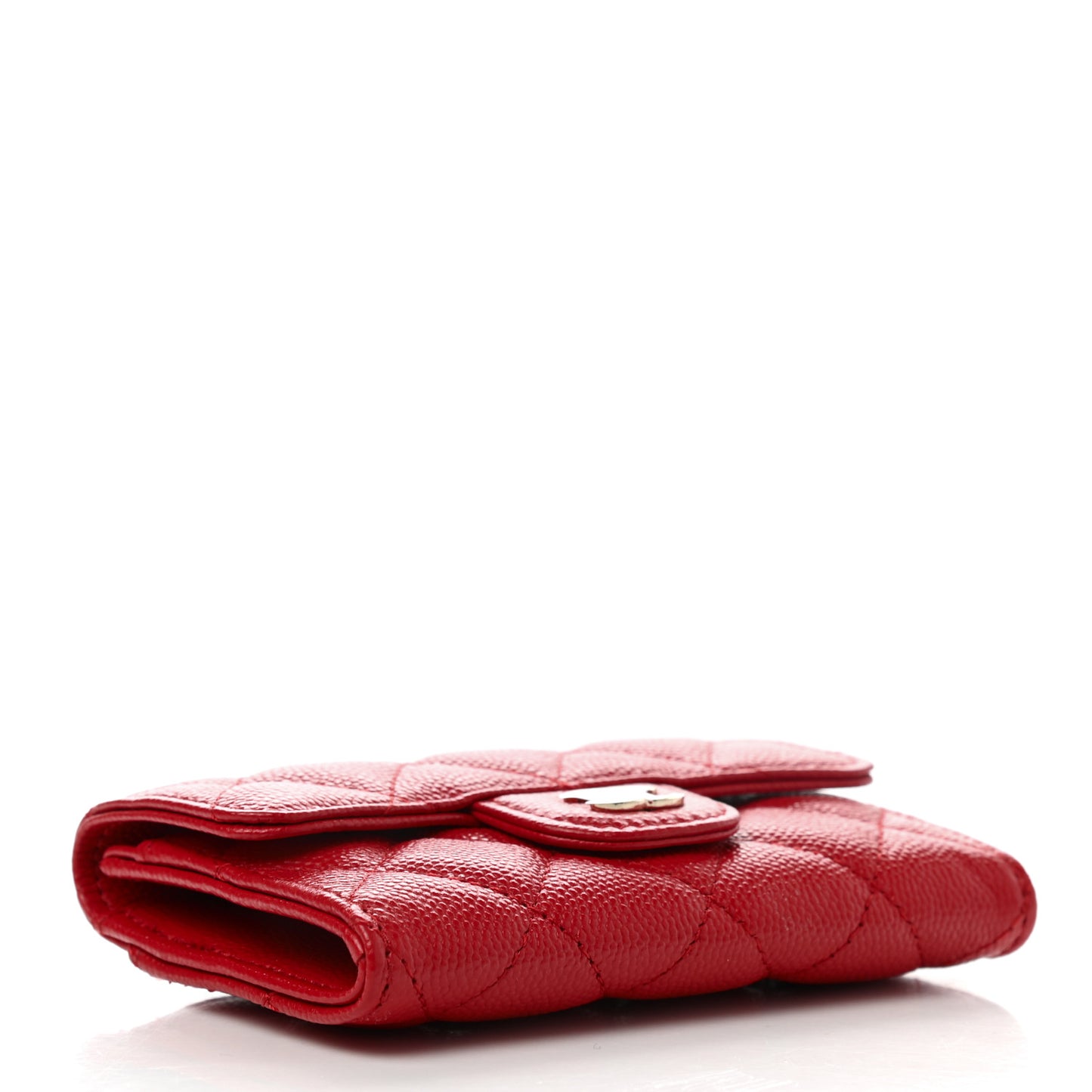 Caviar Quilted Flap Card Holder Wallet Red