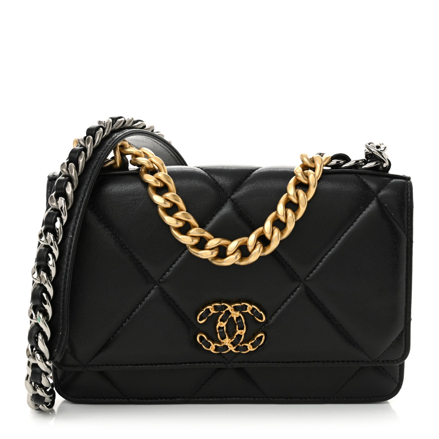 Lambskin Quilted Chanel 19 Wallet On Chain WOC Black