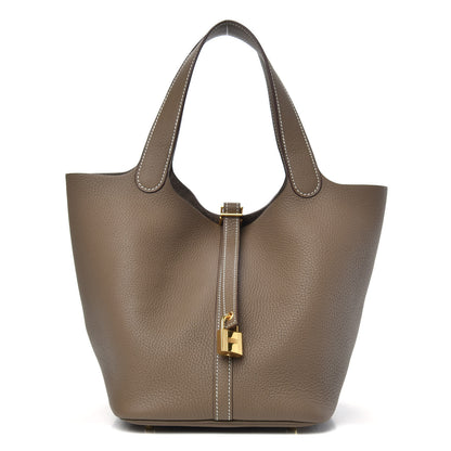 Hermes Taurillon Clemence Picotin Lock 22 MM Etoupe 1 of 9