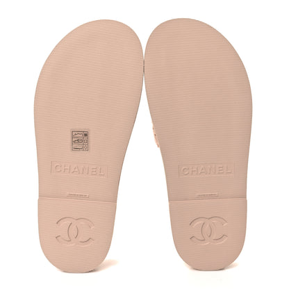 Chanel Fabric Pearl Cork CC Slip On Sandals 37 Pink 5 of 9