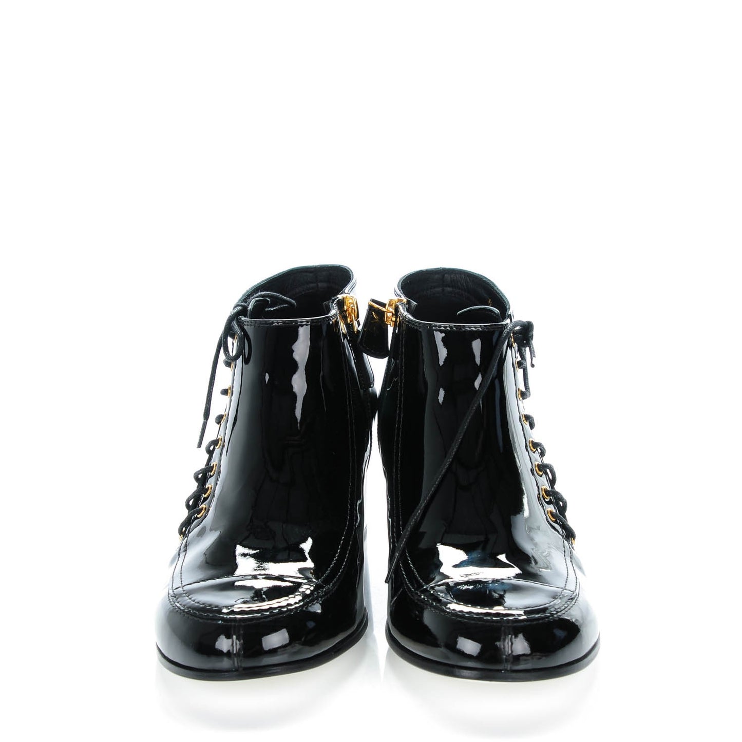 Patent Calfskin Lace Up Ankle Booties 41 Black