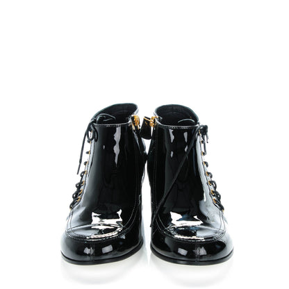 Chanel Patent Calfskin Lace Up Ankle Booties 41 Black 2 of 8