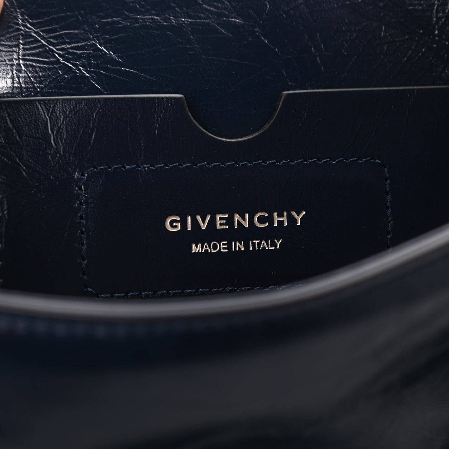 Creased Patent Calfskin Medium ID Flap Navy Blue
