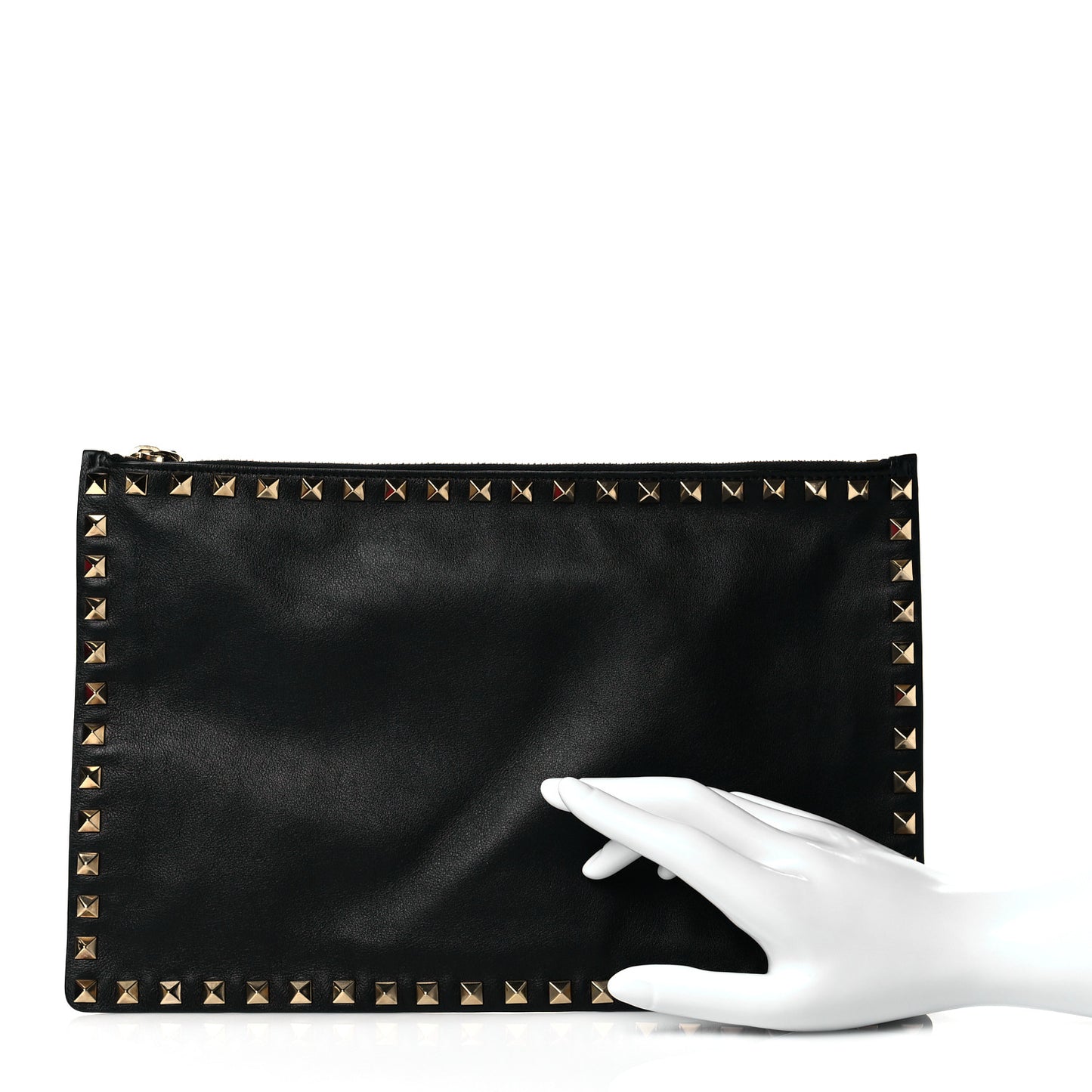 Vitello Large Rockstud Zip Pouch Black