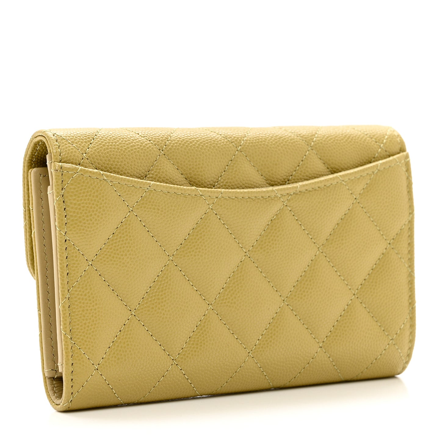 Caviar Quilted Medium Flap Wallet Green