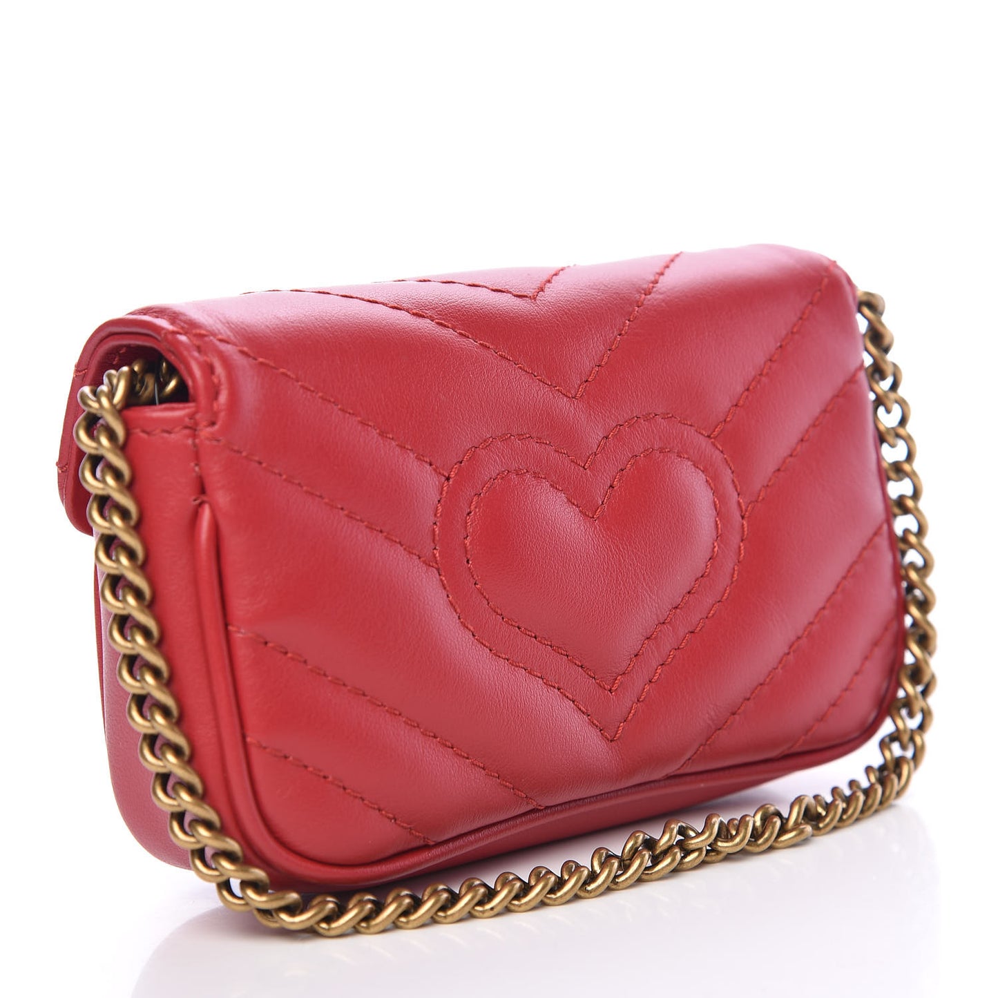 Calfskin Matelasse GG Marmont 2.0 Coin Purse On A Chain Hibiscus Red