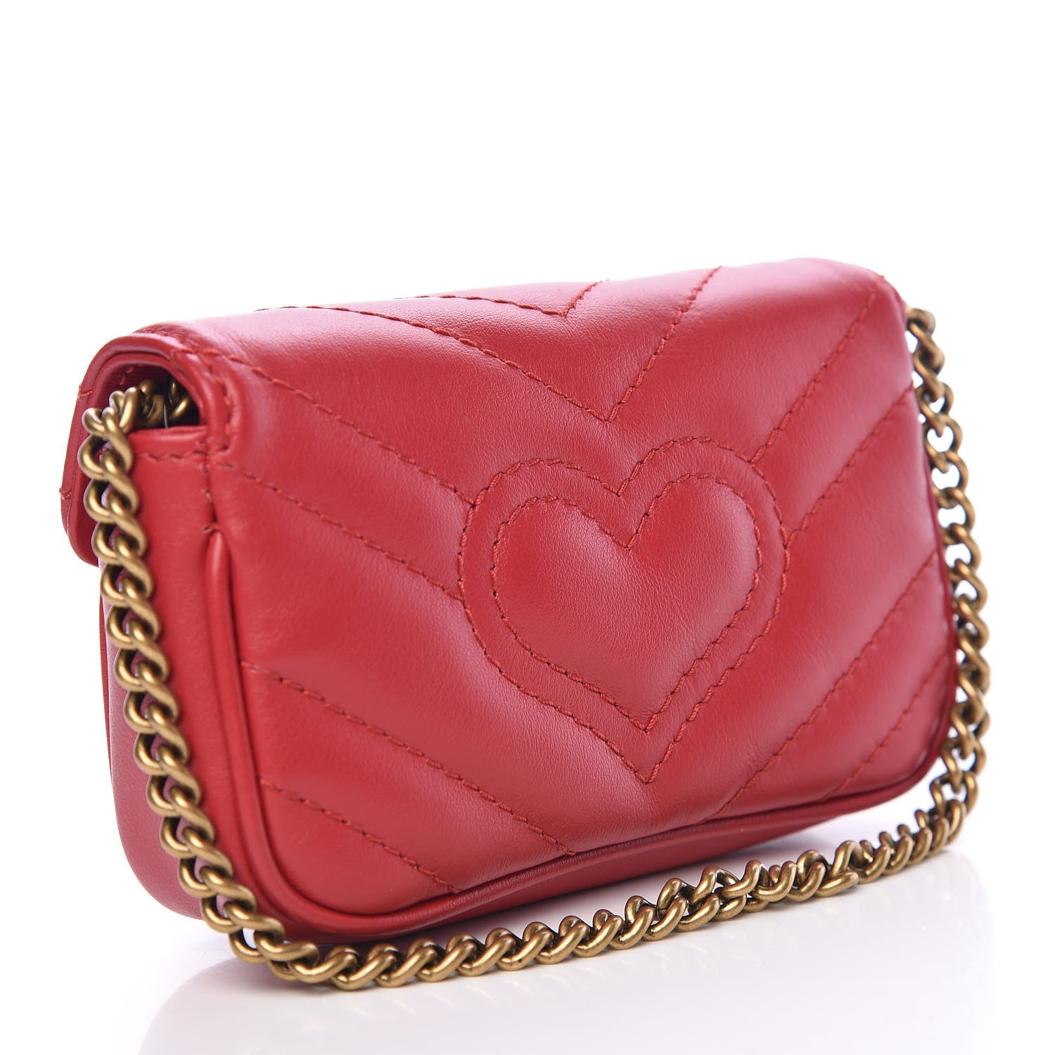 Gucci Calfskin Matelasse GG Marmont 2.0 Coin Purse On A Chain Hibiscus Red 3 of 10