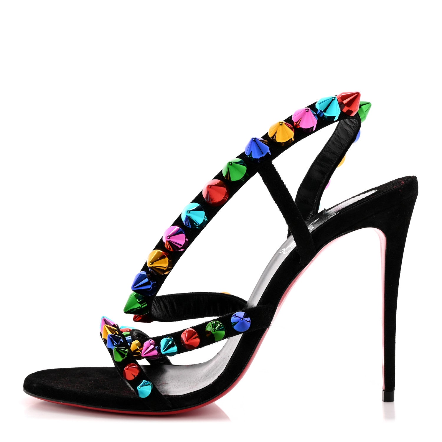 Christian Louboutin Suede Spikita 100 Sandals 39 Black Multicolor 1 of 10