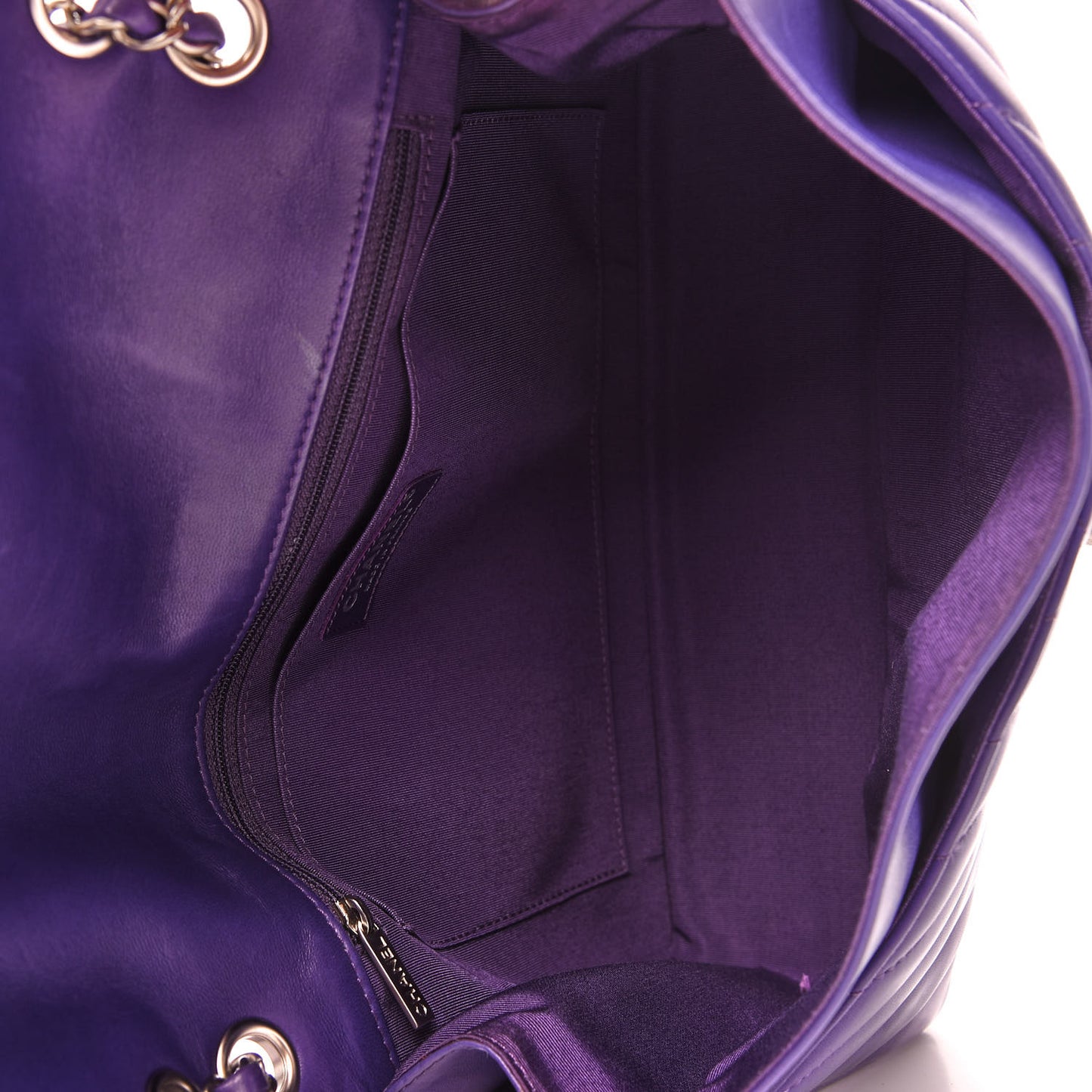 Lambskin Chevron Jumbo Leo Lion Flap Violet Fonce